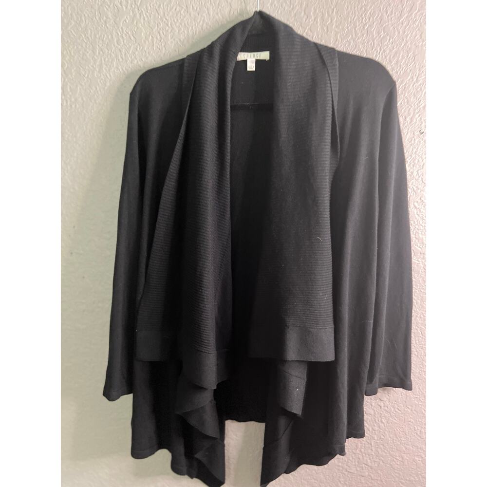 Spence Shrug Sweater Womens L Black Knit Open Front Asymmetrical Draped Cardigan